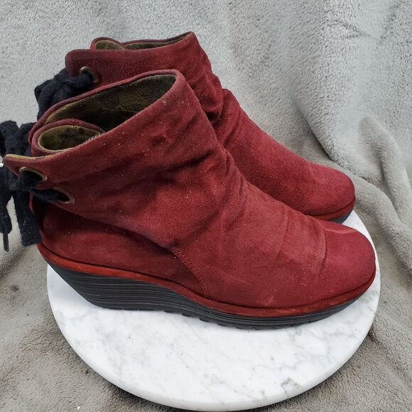 Fly London Shoes Womens Size EU 38 US 7.5-8 Red Suede Yama Wedge Ankle Boots - Picture 4 of 10